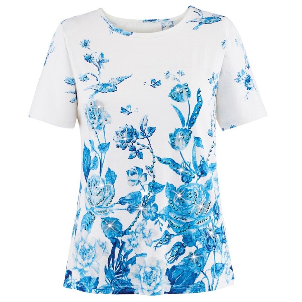 New 2XL White Butterfly and Floral Sparkling Sequin Short Sleeve Graphic Tee